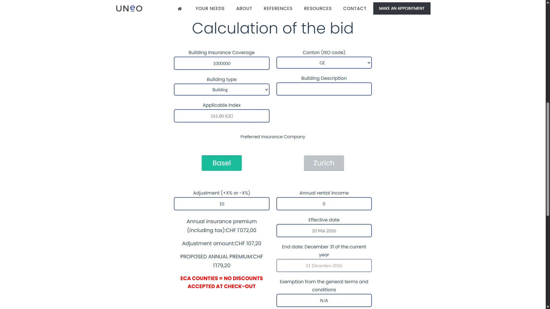 UNEO Insurance Calculators — screenshot 2